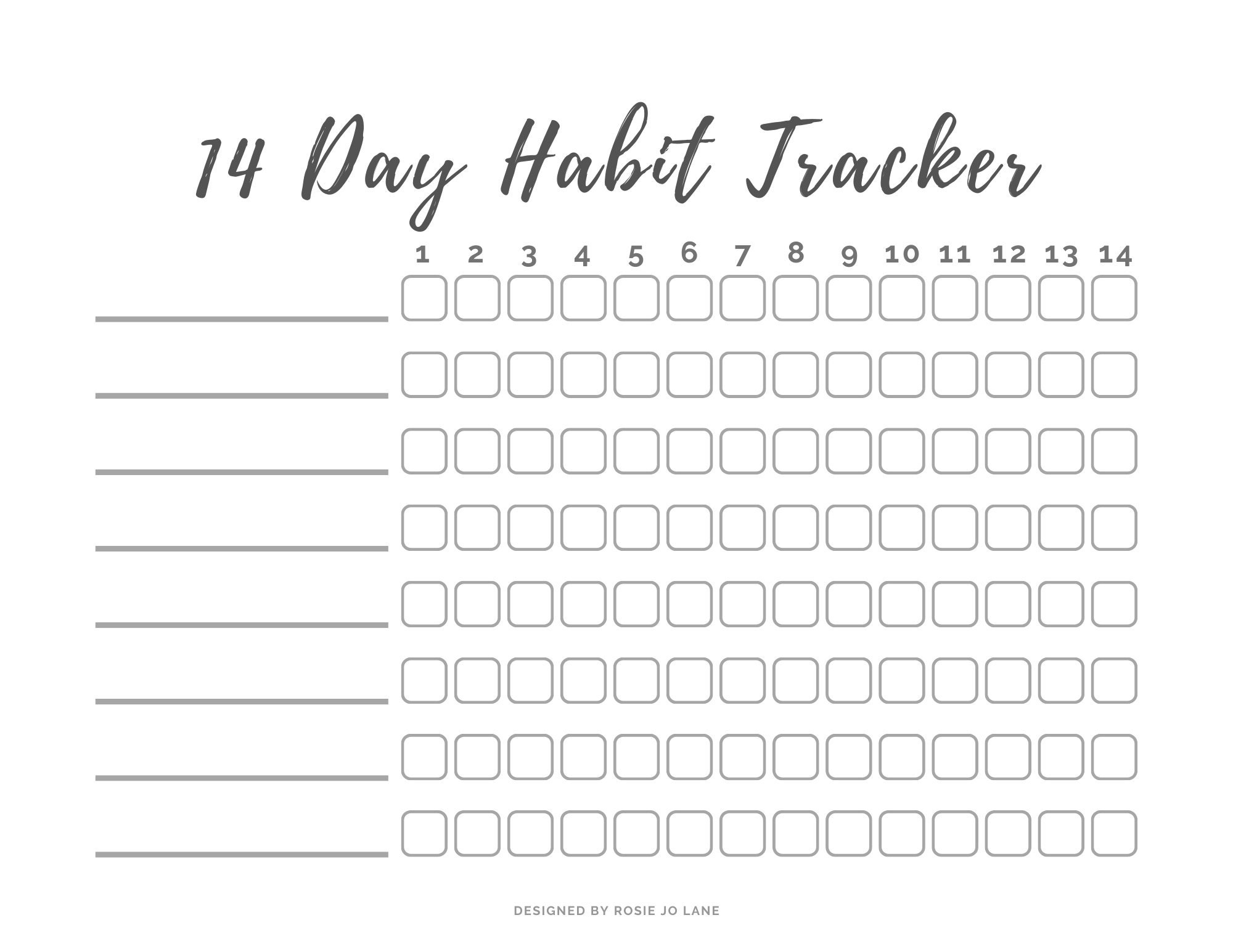 14 Day Habit Tracker Printable Habit Tracker Blank Habit Etsy