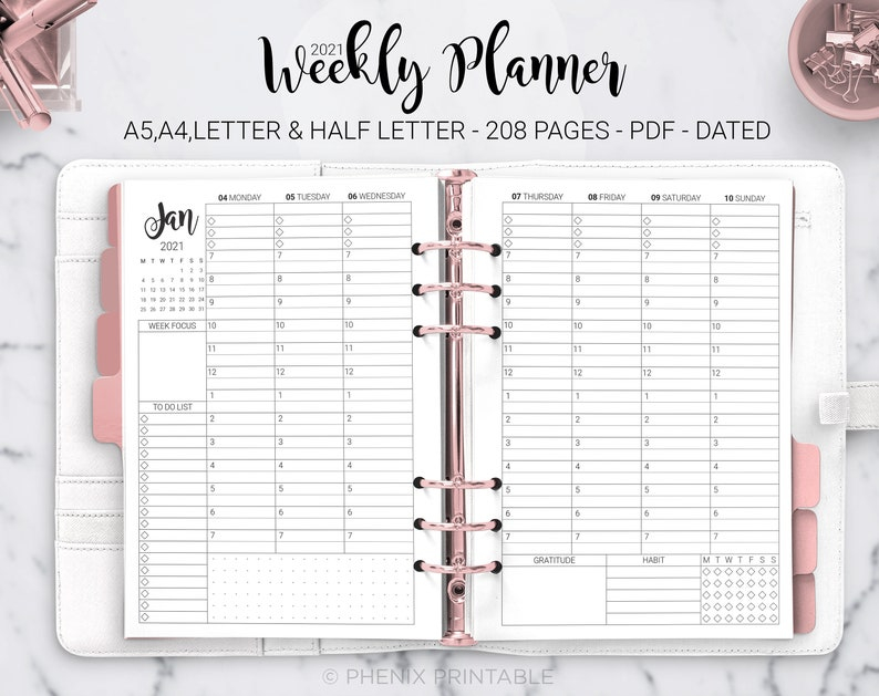 2021 Weekly Hourly Planner Habit Tracker Weekly Schedule Week Etsy