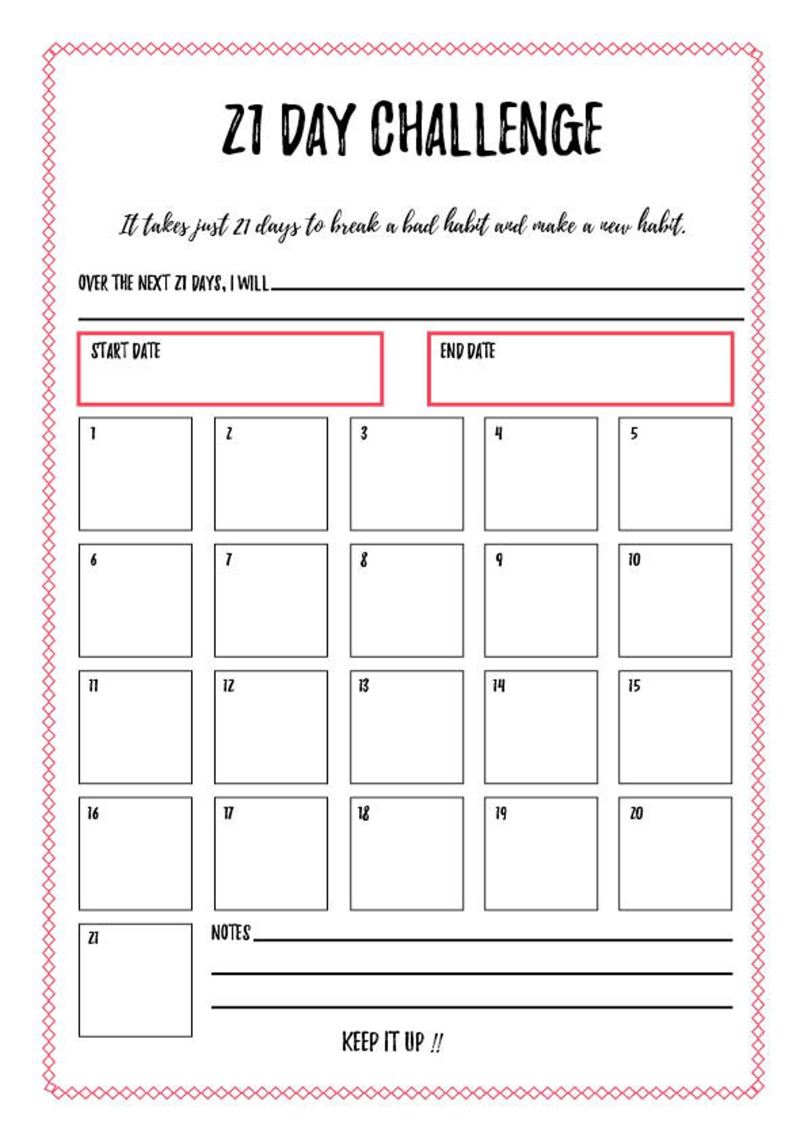 21 Day Challenge Printable Track Your Habits New Years Resolution In