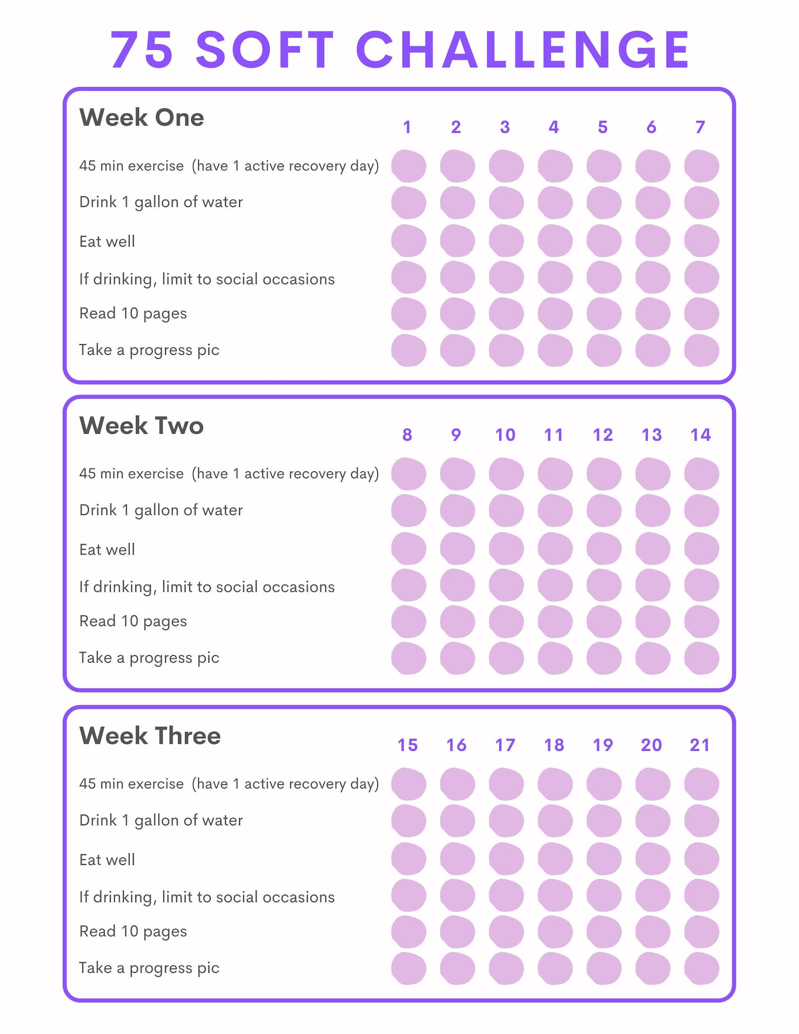 75 Soft easy Challenge Daily Tracker Habit Tracker Digital Etsy