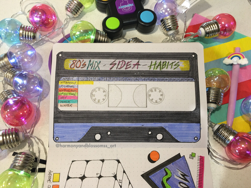 Bujo 80 s Retro Habit Tracker Cassette Tape Bullet Journal Ideas 