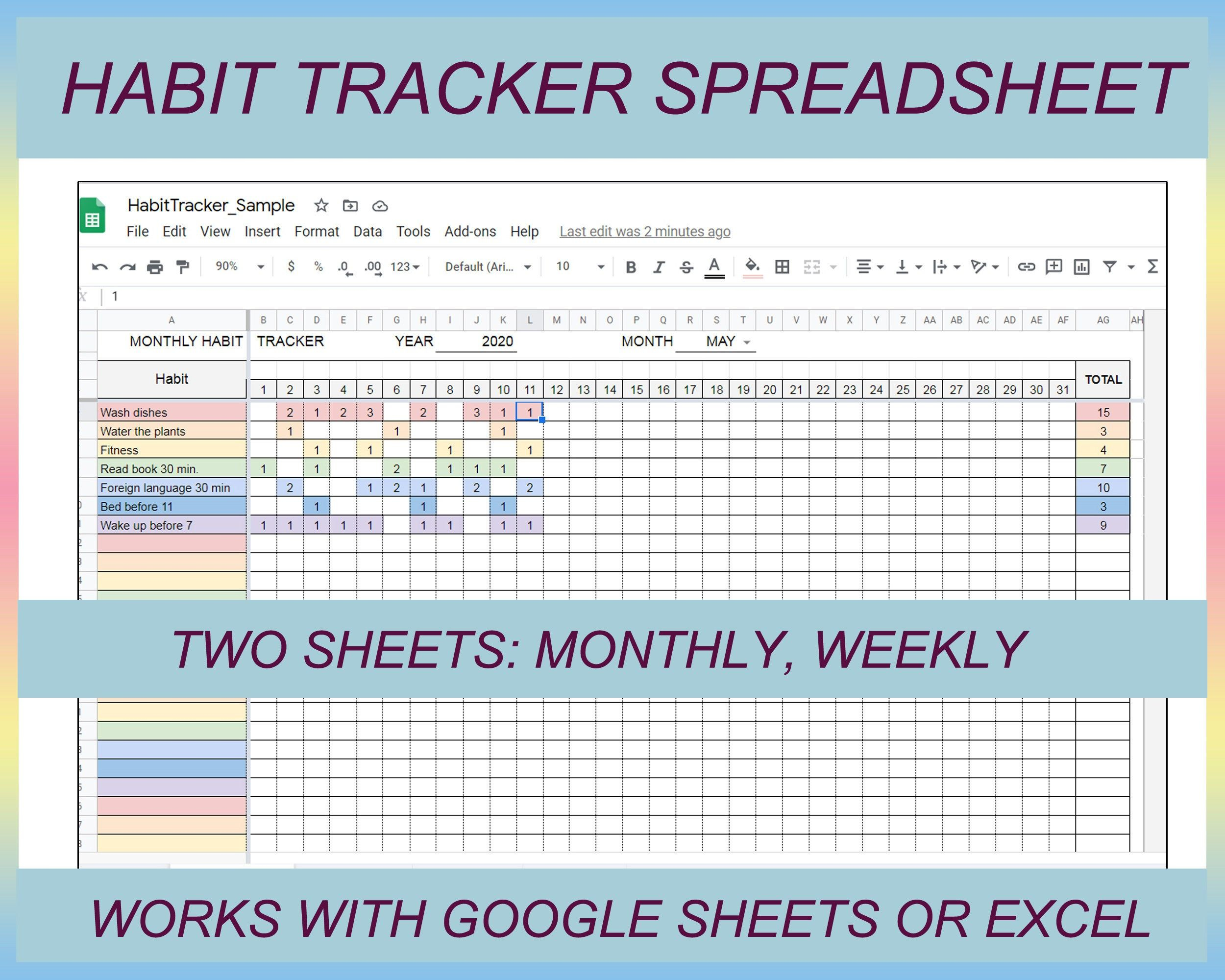 Calendars Planners Habit Tracker Google Sheet Habit Tracker