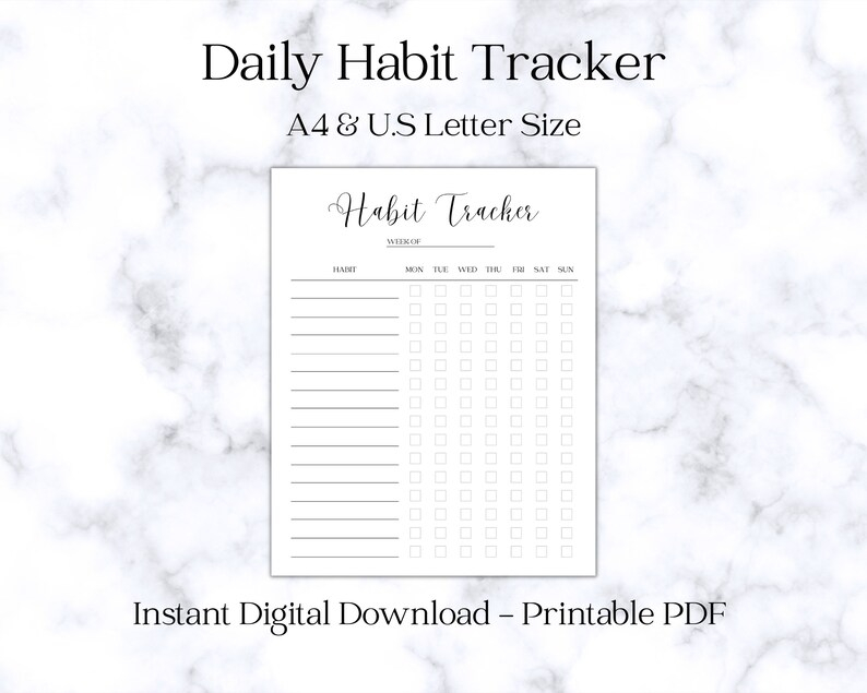 Daily Habit Tracker Printable Portrait Instant Download A4 Etsy Canada