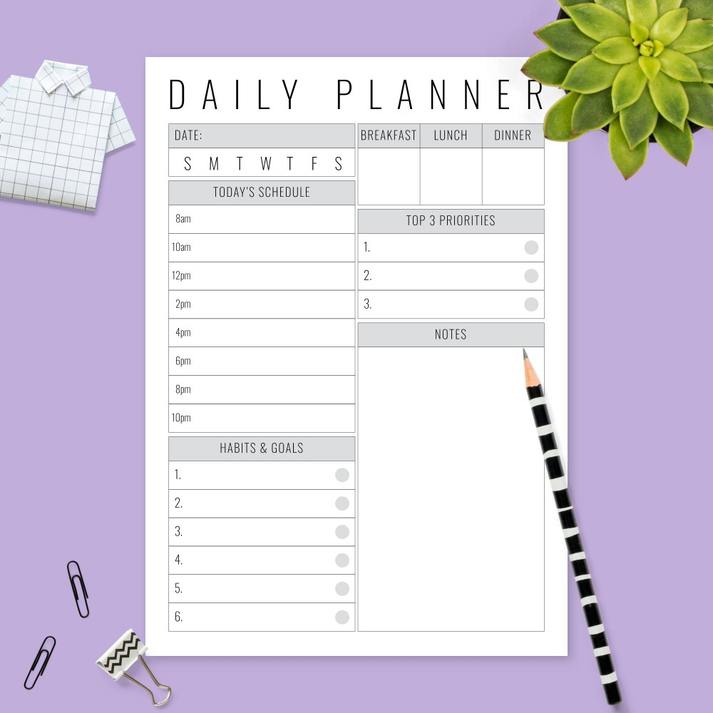 Daily Planner With Habit Tracker Template Printable PDF