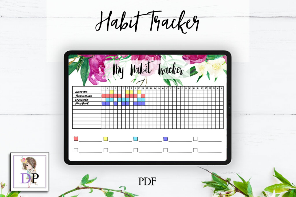 Digital Habit Tracker For Planner PRINTABLE St17 Watercolor