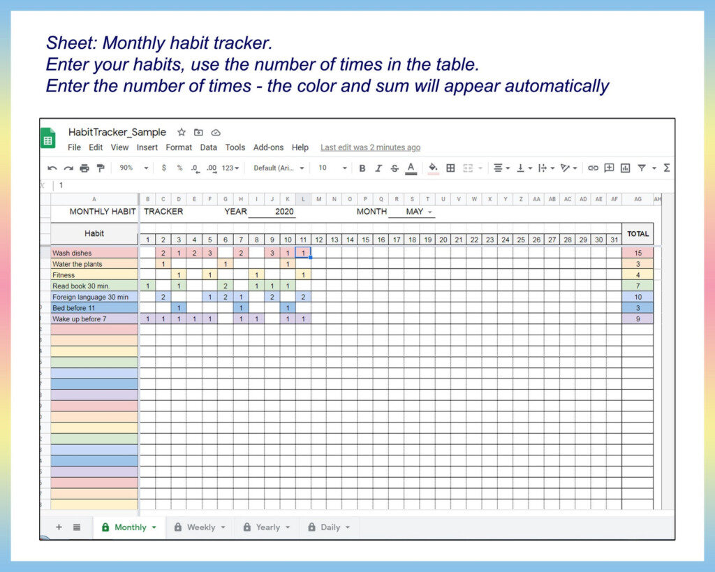 Habit Tracker Excel Template Free Portal Tutorials