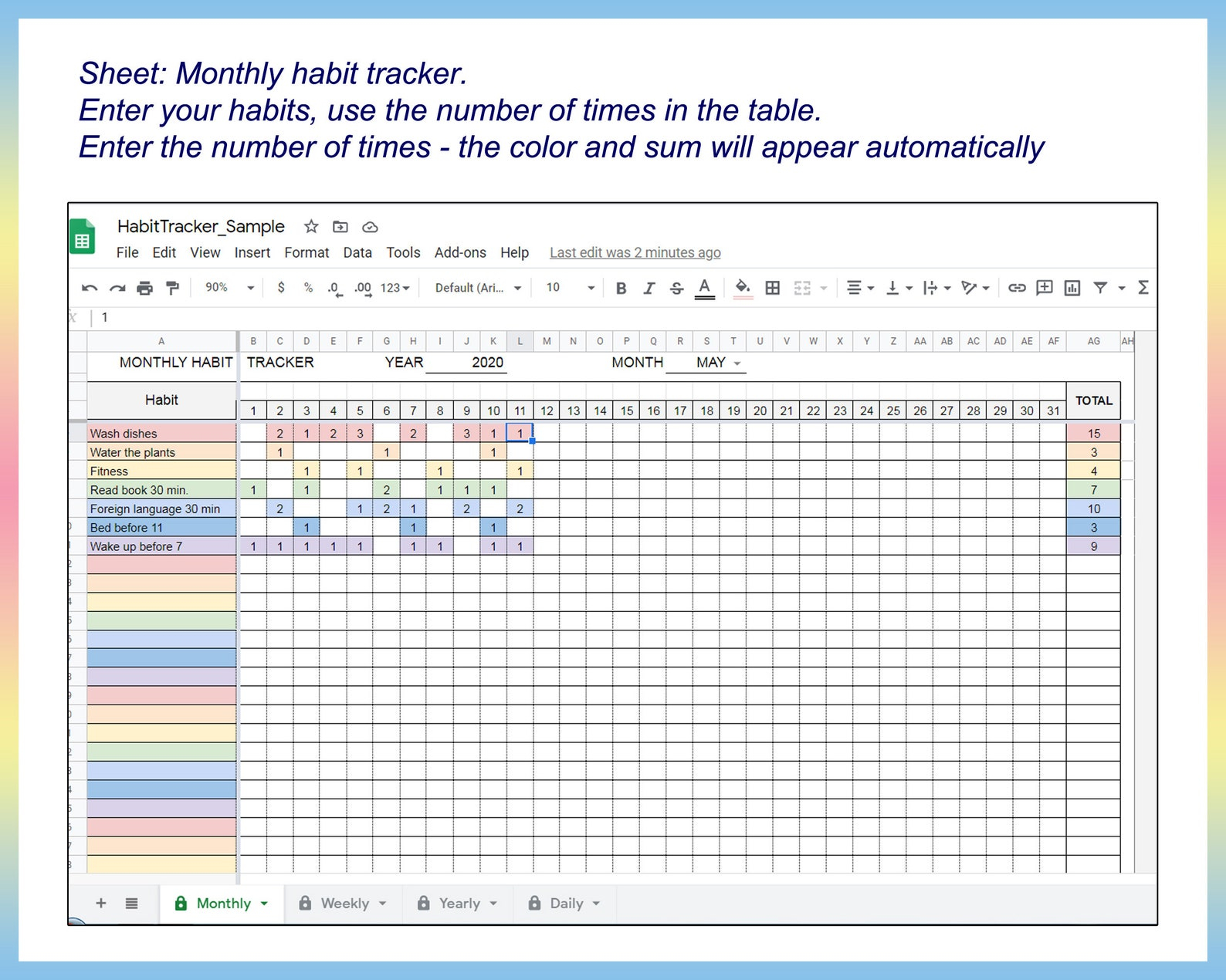 Habit Tracker Excel Template Free Portal Tutorials