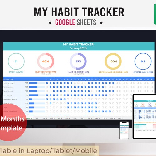 Habit Tracker Goal Tracker Habit Tracker Spreadsheet Google Etsy Canada