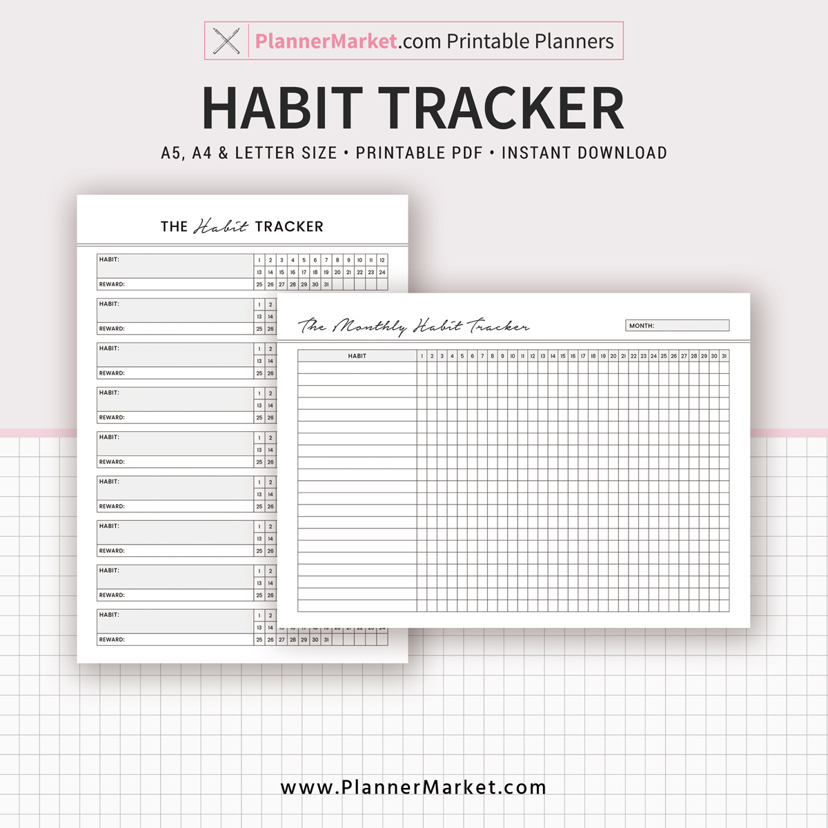 Habit Tracker Monthly Habit Tracker A5 A4 Letter Size Planner 