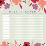 Habit Tracker Monthly Planners Template With Vintage Glower Background