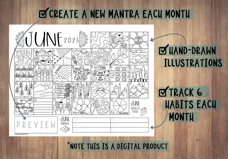 JUNE Printable 2023 Habit Tracker Reflection Coloring Page Etsy Belgi