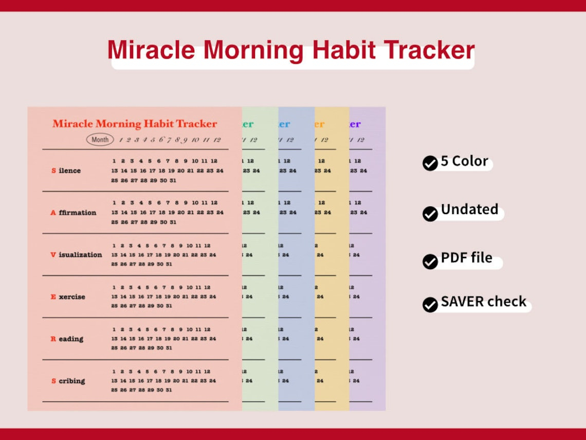 Miracle Morning Habit Tracker Life Savers Morning Routine Etsy