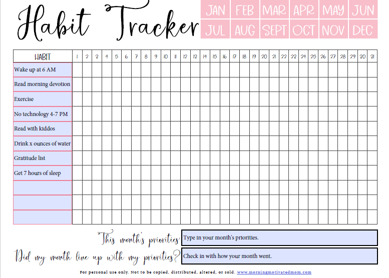 Monthly Habit Tracker Printable Habit Tracker Printable Habit 