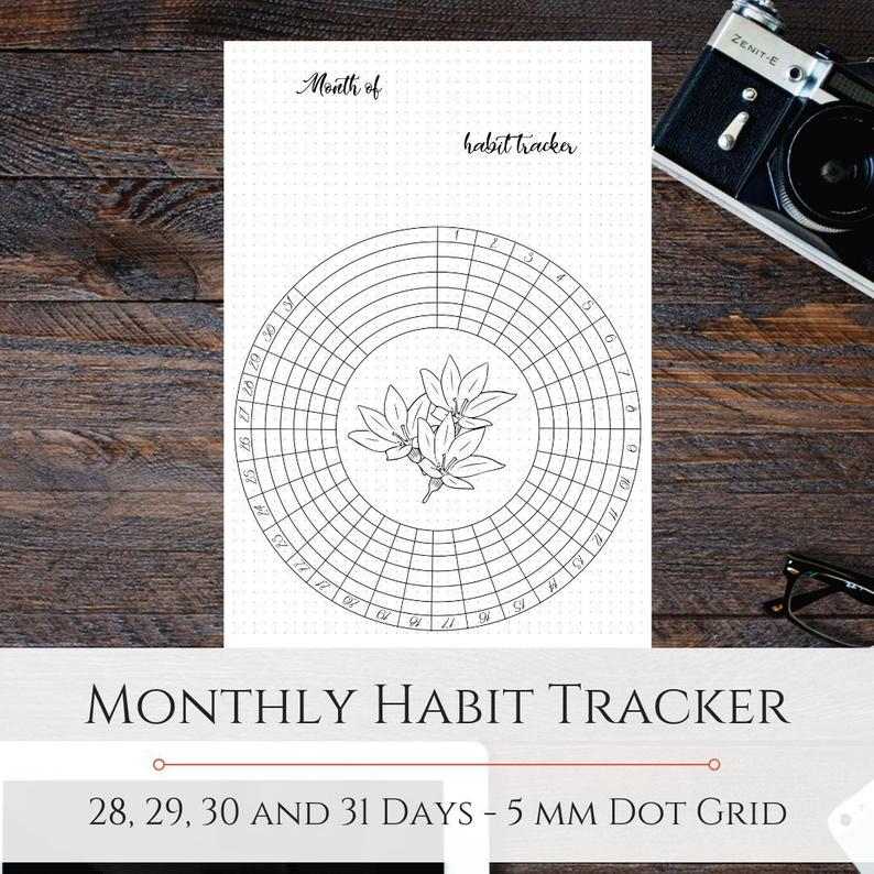 Monthly Habit Tracker Wheel 5 Mm Dot Grid In 2020 Habit Tracker 