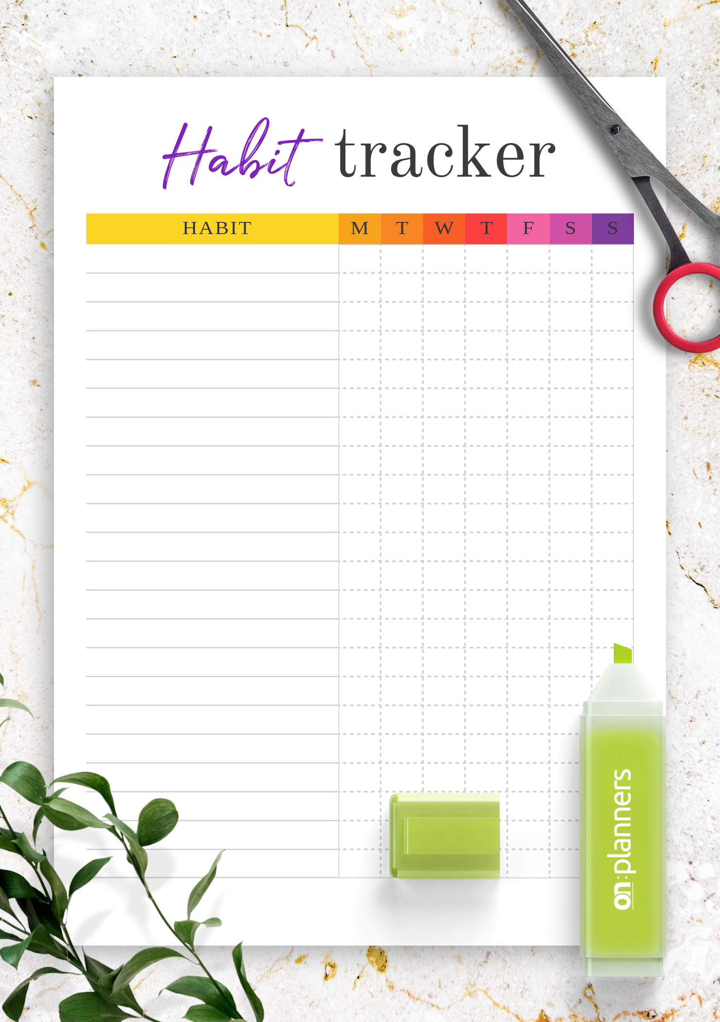 Paper Party Supplies Habit Tracker Template Habits Tracker Habit Log