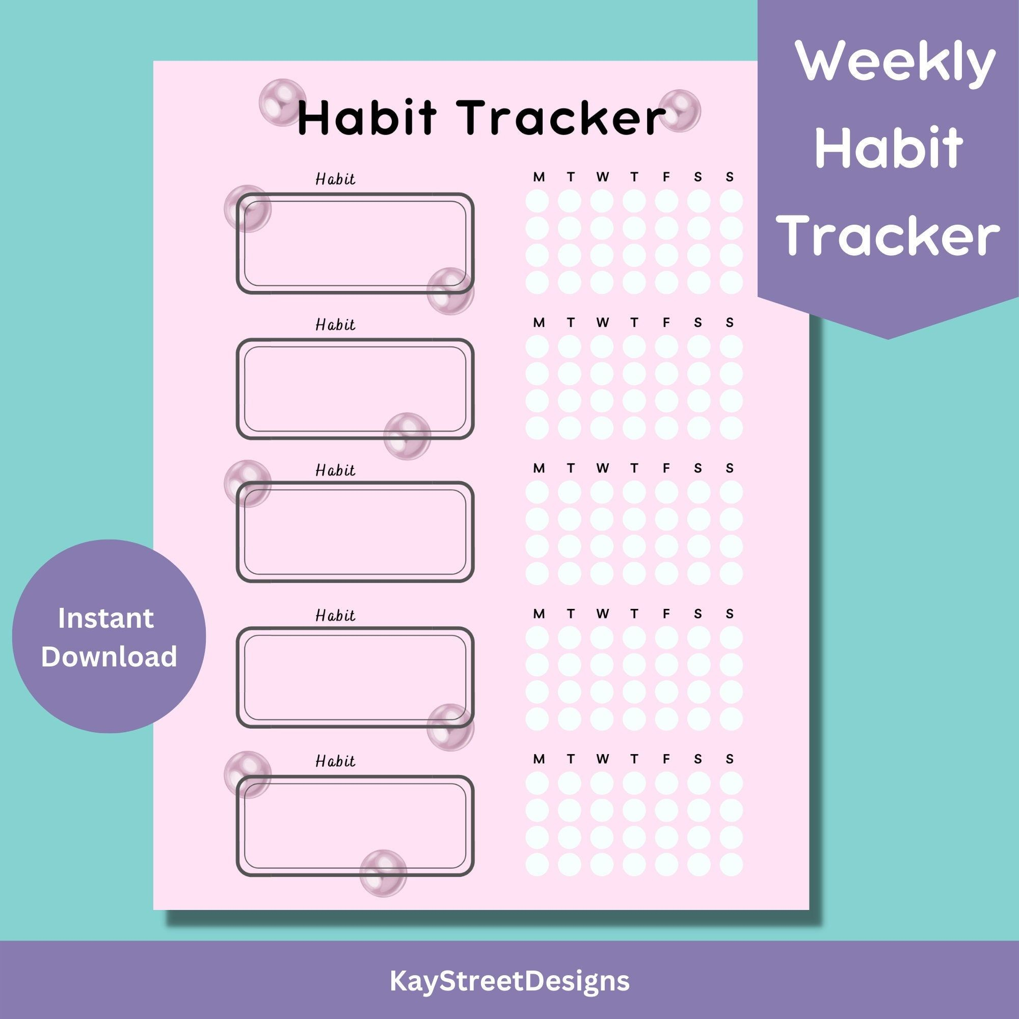 Pink Bubble Weekly Habit Tracker Printable Habit Tracker PDF Etsy In