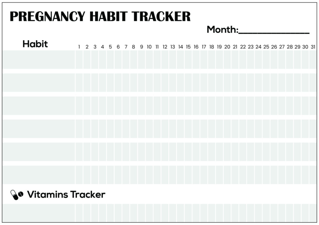 Pregnancy Habit Tracker with Vitamins Section B W The Printables