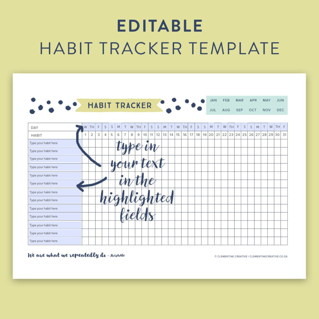 Printable Editable Habit Tracker Habit Tracker Printable Habit 