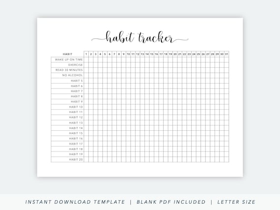 Printable Habit Tracker Habit Tracking PDF Habit Printable Etsy