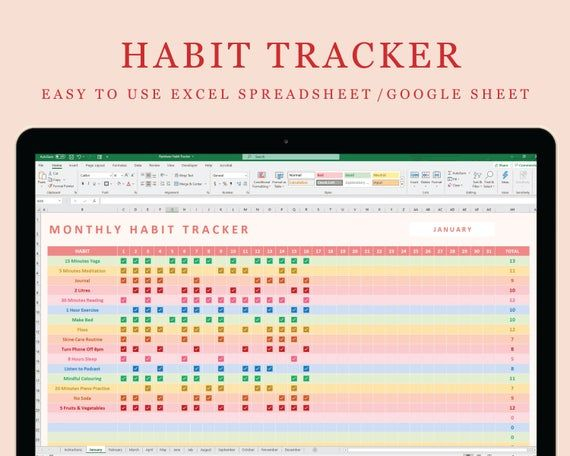 Rainbow Habit Tracker Excel Spreadsheet Google Sheet Etsy Australia