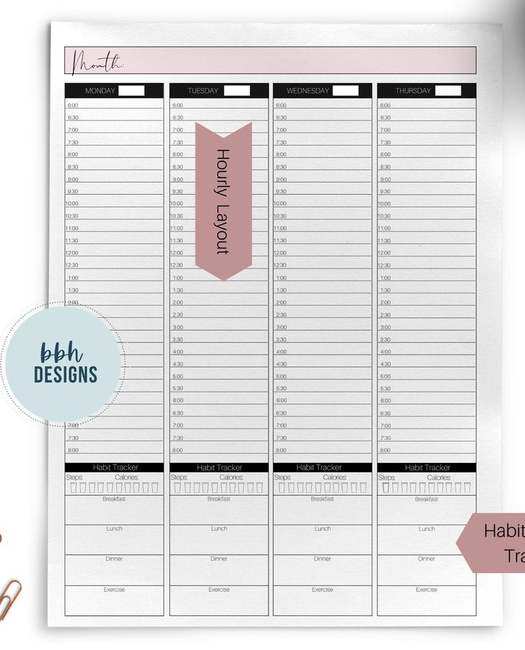 Simple Weekly Hourly Habit Tracker Planner Weekly Schedule Etsy 