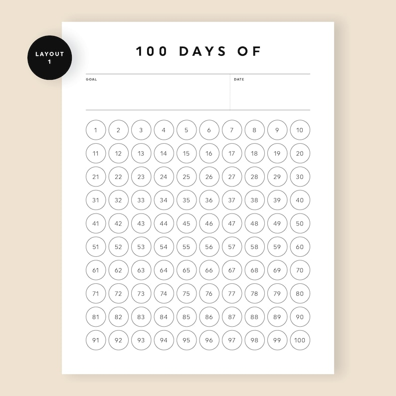 100 Day Habit Tracker Printable Printable Word Searches