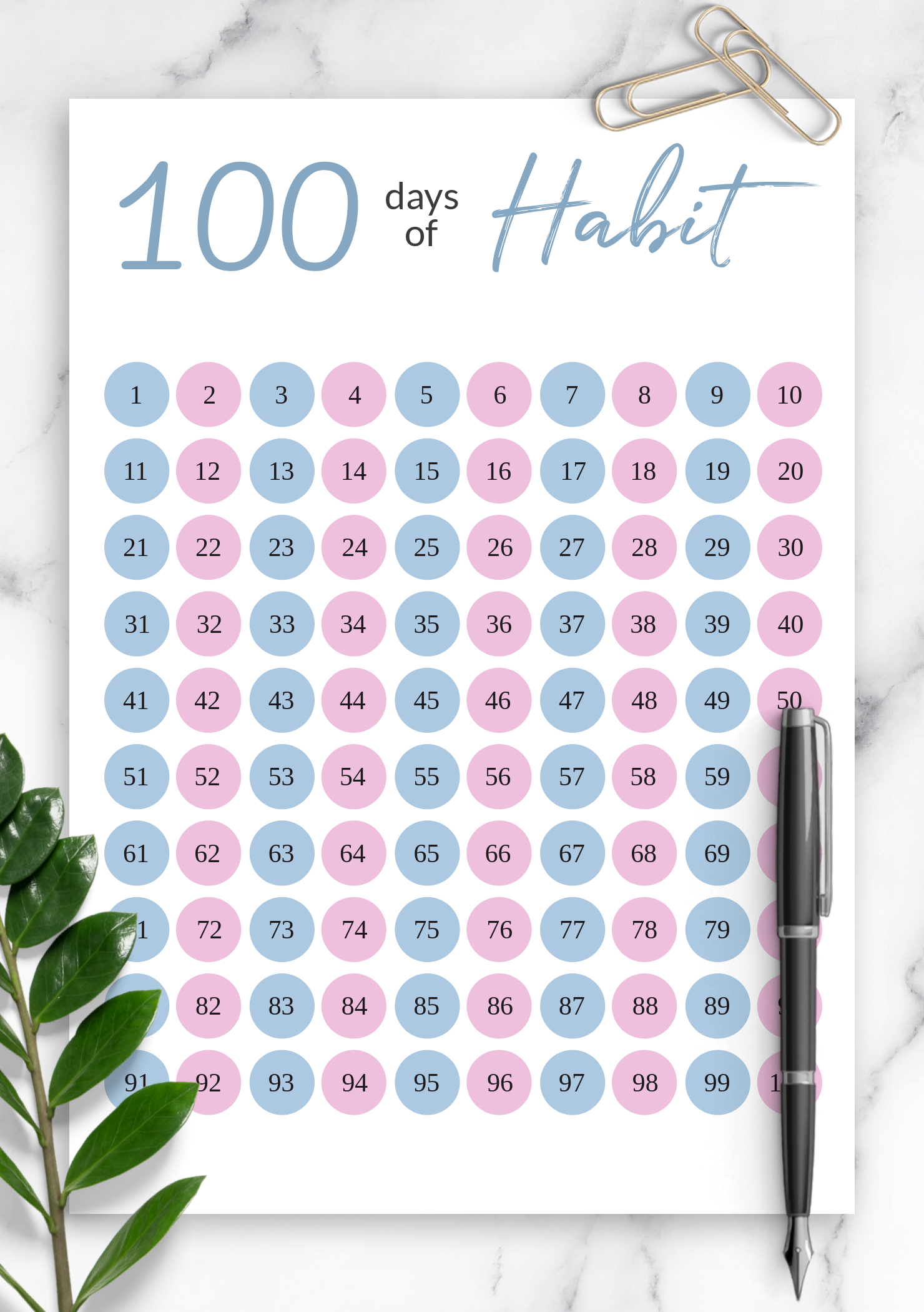100 Day Habit Tracker Printable Printable Word Searches