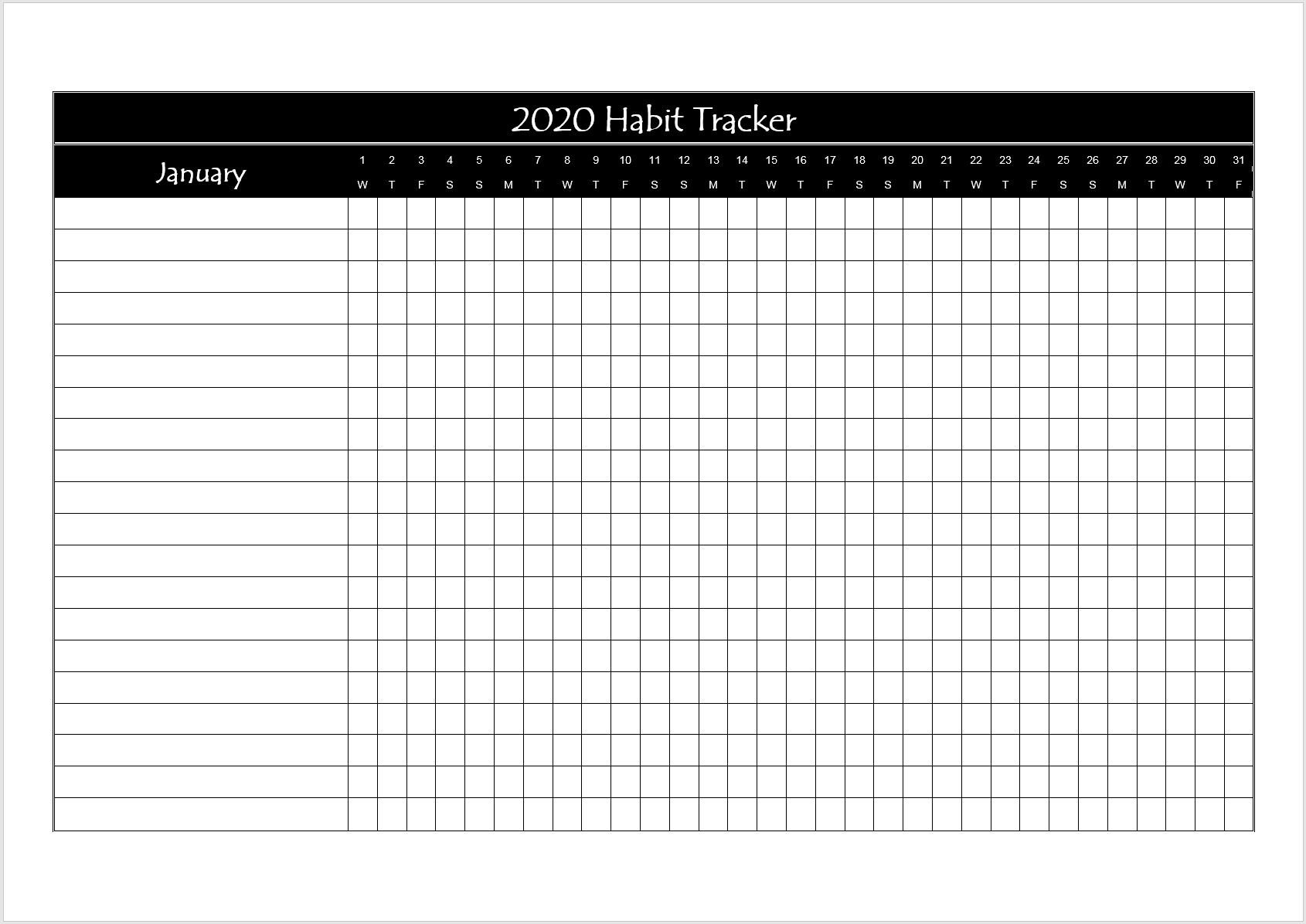 2020 Habit Tracker Un Mes Por P gina Tama o De Papel A4 Etsy