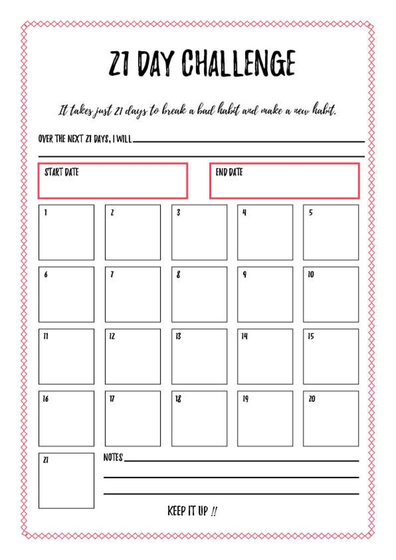 21 Day Challenge Printable Track Your Habits New Years Resolution In 