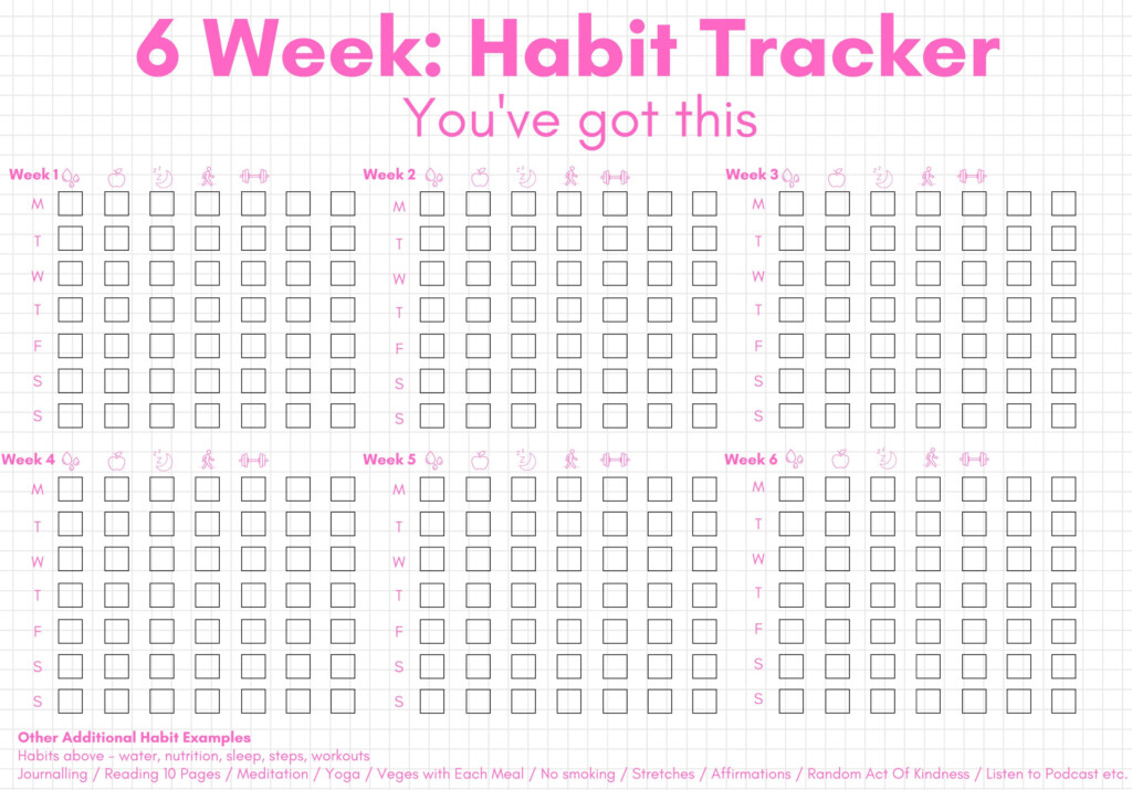 6 Week Weekly Health Habit Tracker Up To 7 Habits Per Day Etsy