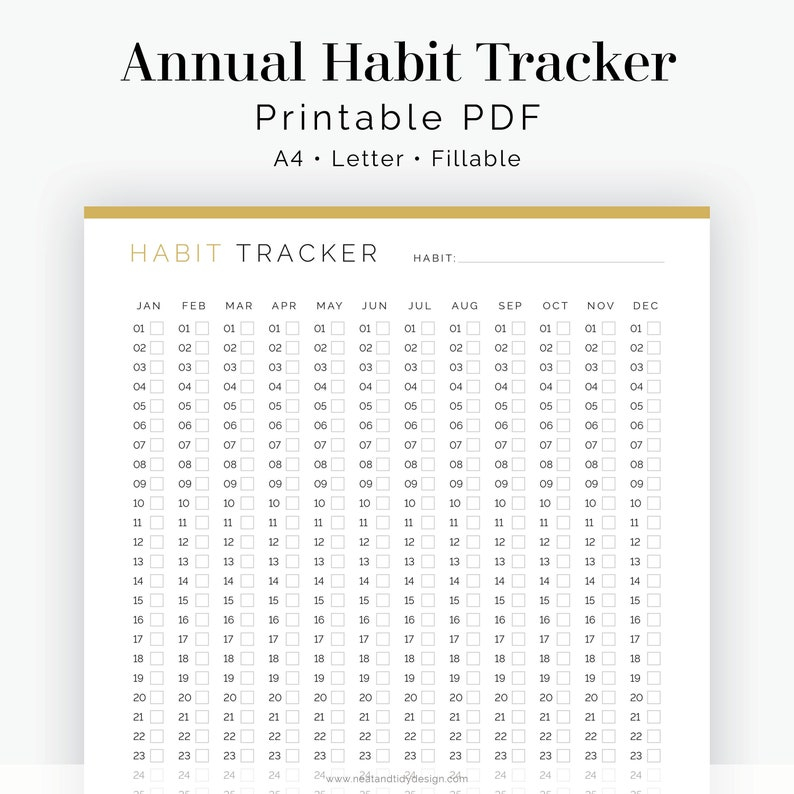 Annual Habit Tracker Fillable Printable PDF Yearly Habit Etsy New Zealand