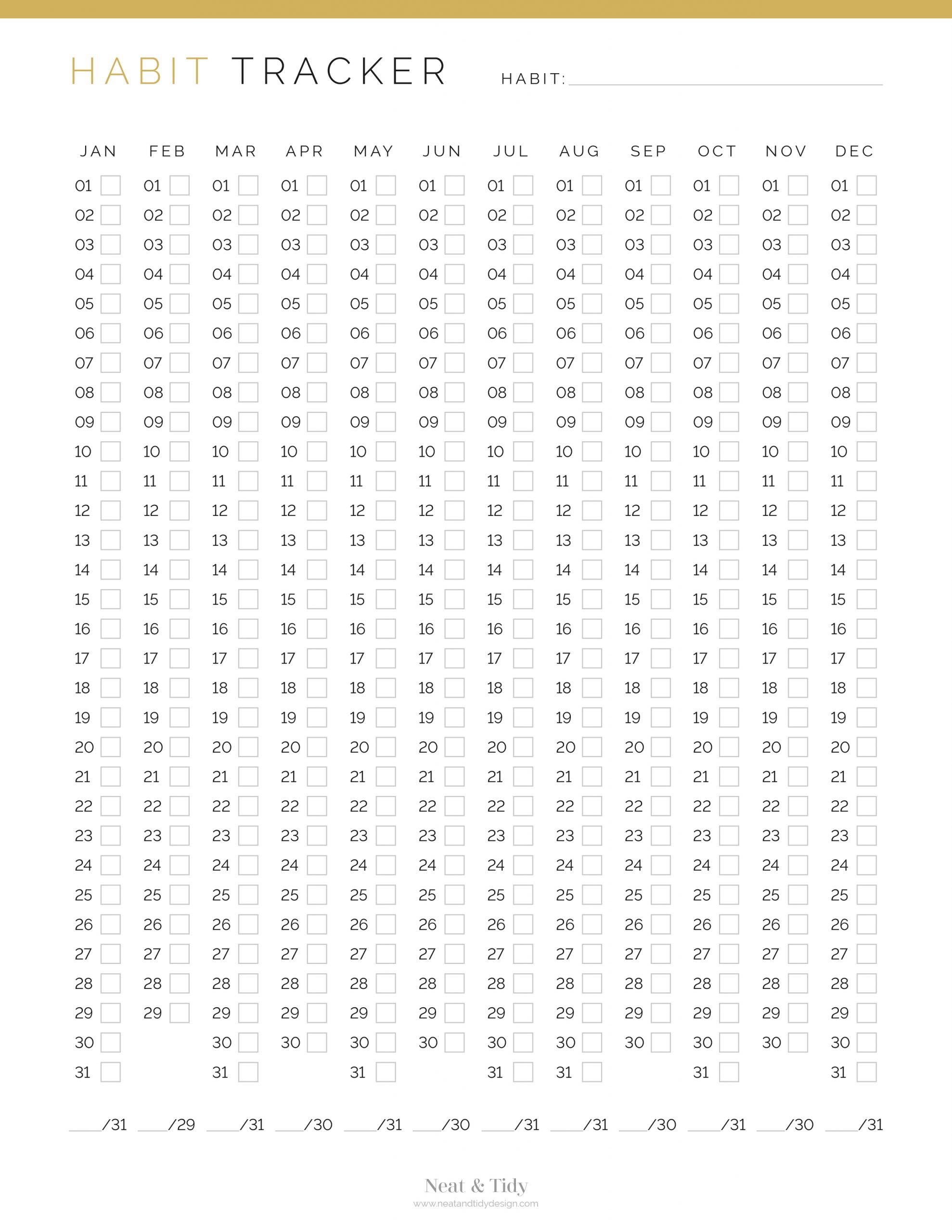 Annual Habit Tracker Neat And Tidy Design