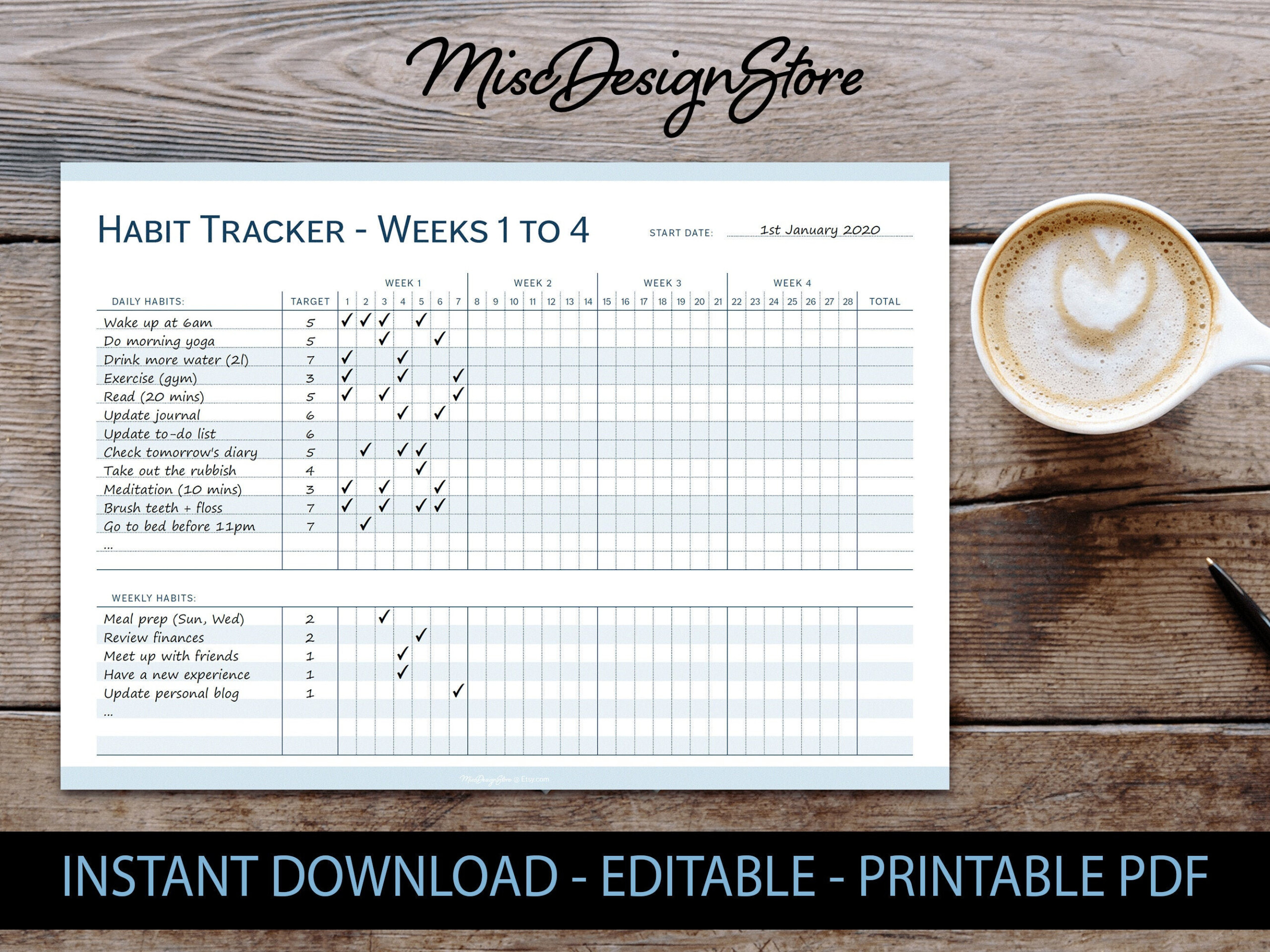 Buy Habit Tracker Printable Editable Daily Weekly Monthly Online In 