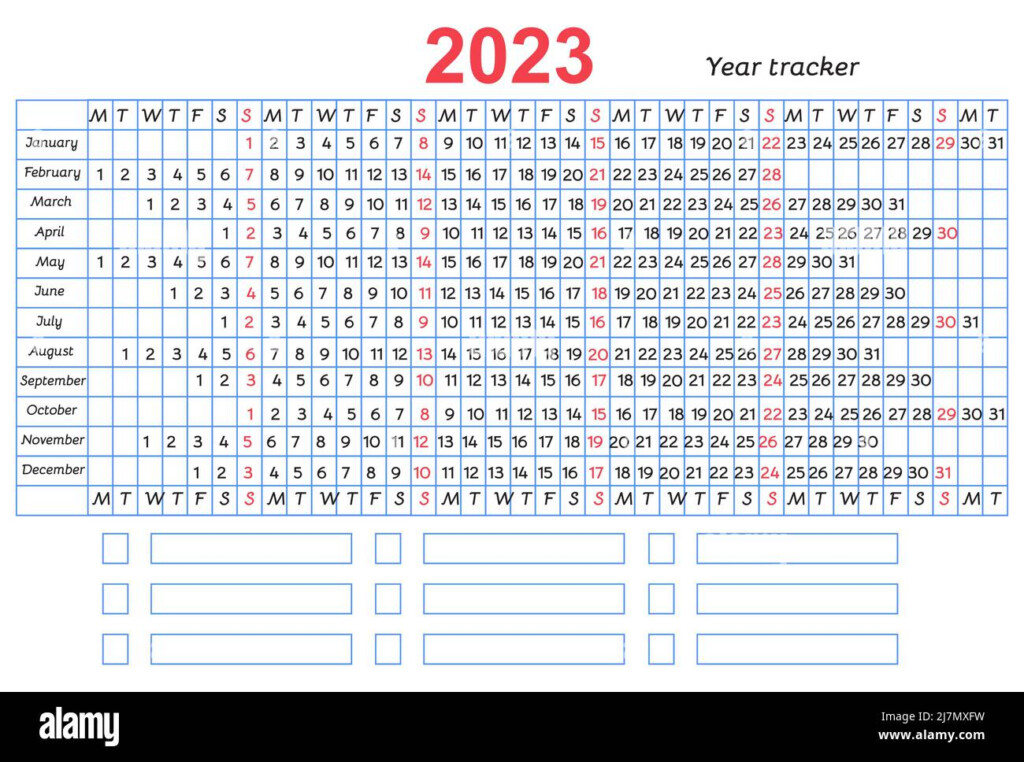 Calendar Mood And Habit Tracker Grid 2023 Year Vector Design With Blue 