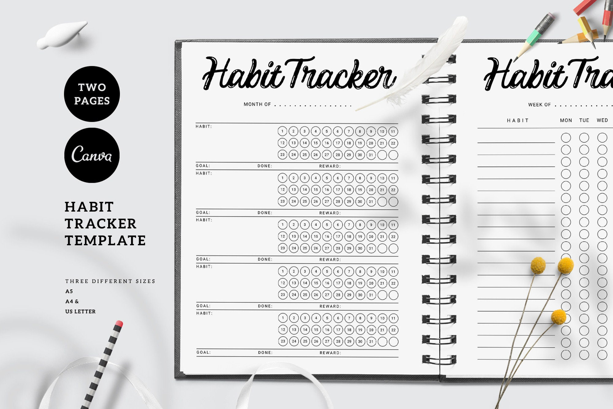 Canva Editable Habit Tracker Instant Download Habit Tracker Etsy