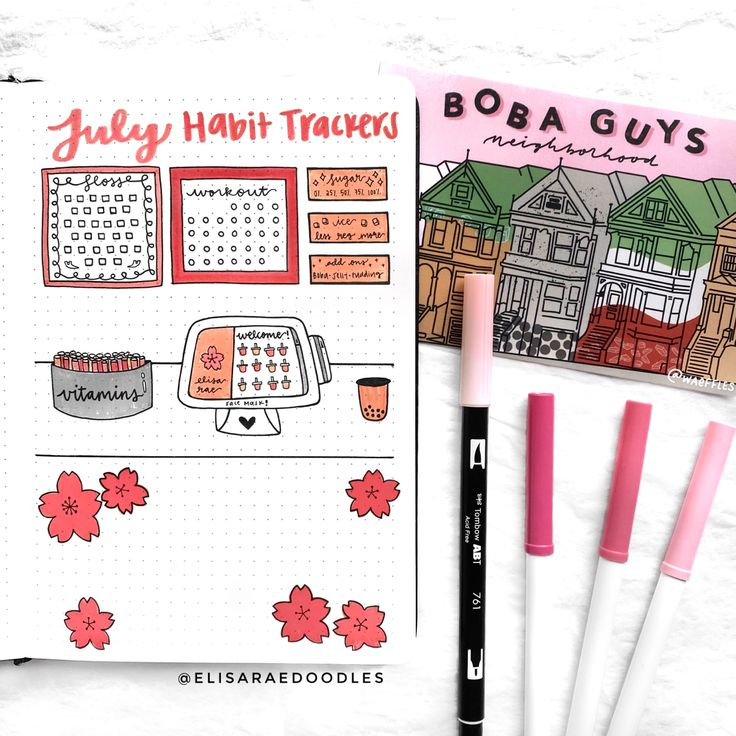 Cherry Blossom Boba Shop Habit Trackers elisaraedoodles In 2020 