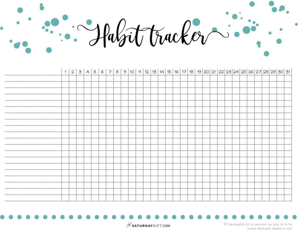 Daily Habit Tracker Printable For Planner Goal Journal Monthly Habit
