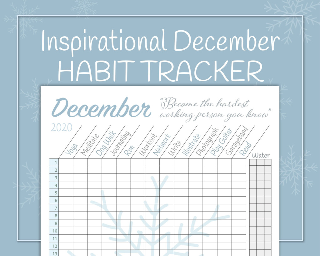 December Monthly Habit Tracker Printables Daily Productivity Printable 