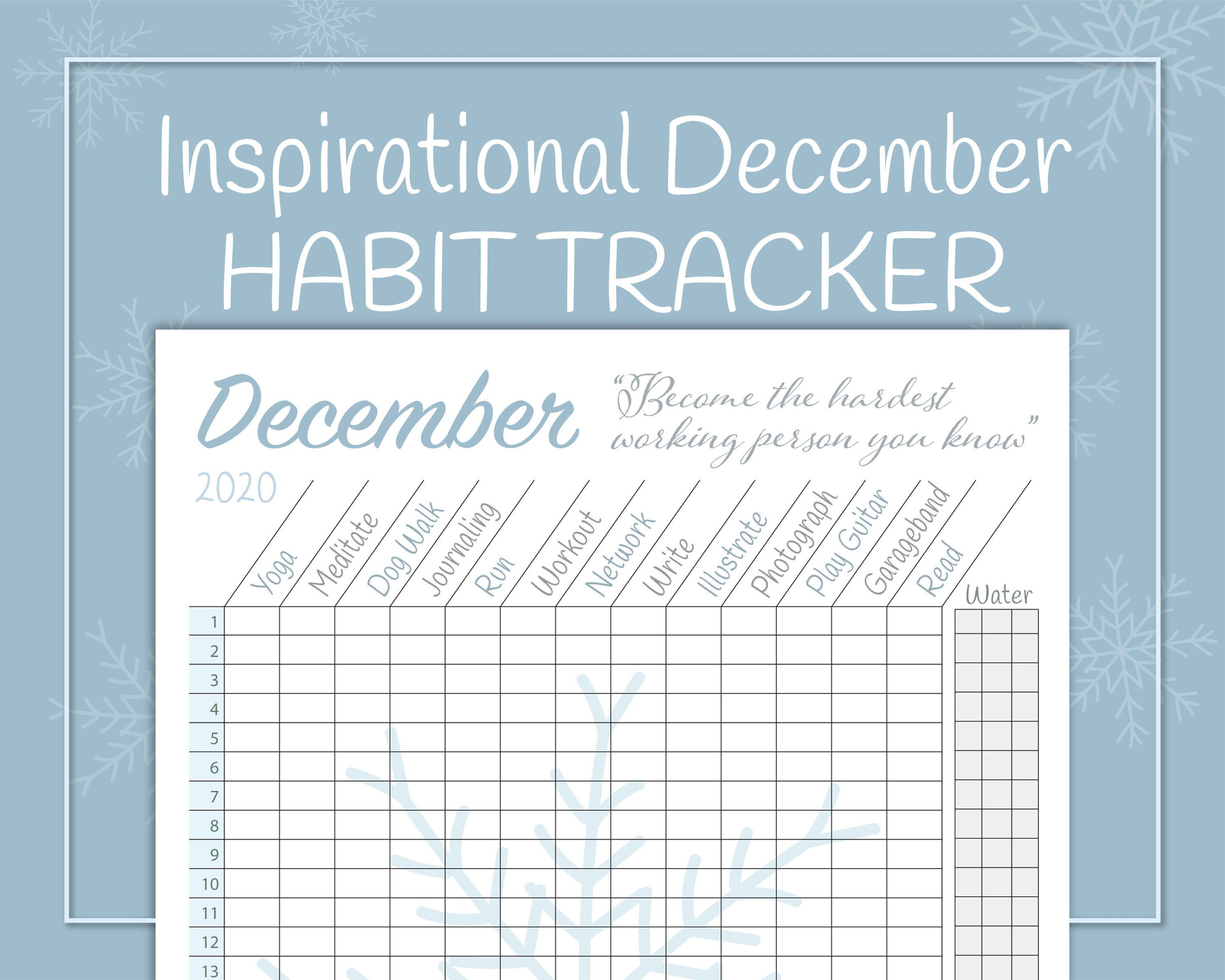 December Monthly Habit Tracker Printables Daily Productivity Printable 
