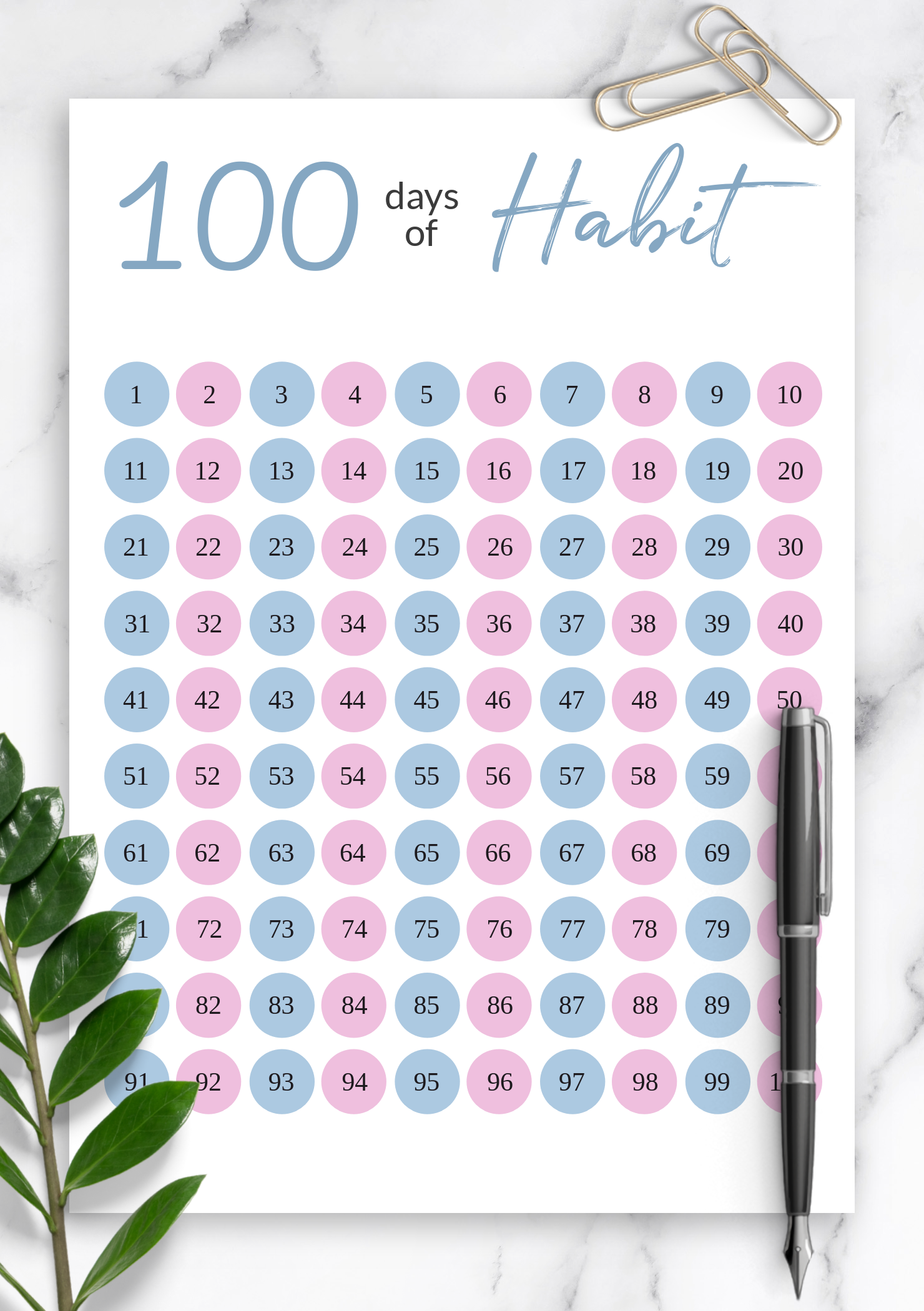 Download Printable 100 Days Habit Tracker Template PDF