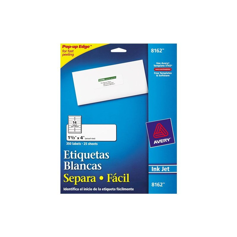 ETIQUETAS SEPARA FACIL BLANCAS AVERY 8162 DE 3 4X10 2 CM 1 PAQUETE