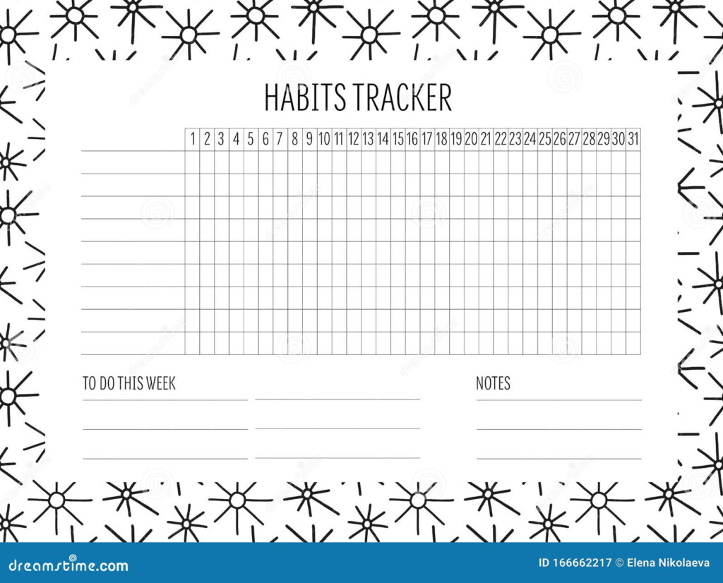 Habit Tracker Blank With Hand Drawn Doodle Texture Stock Vector 