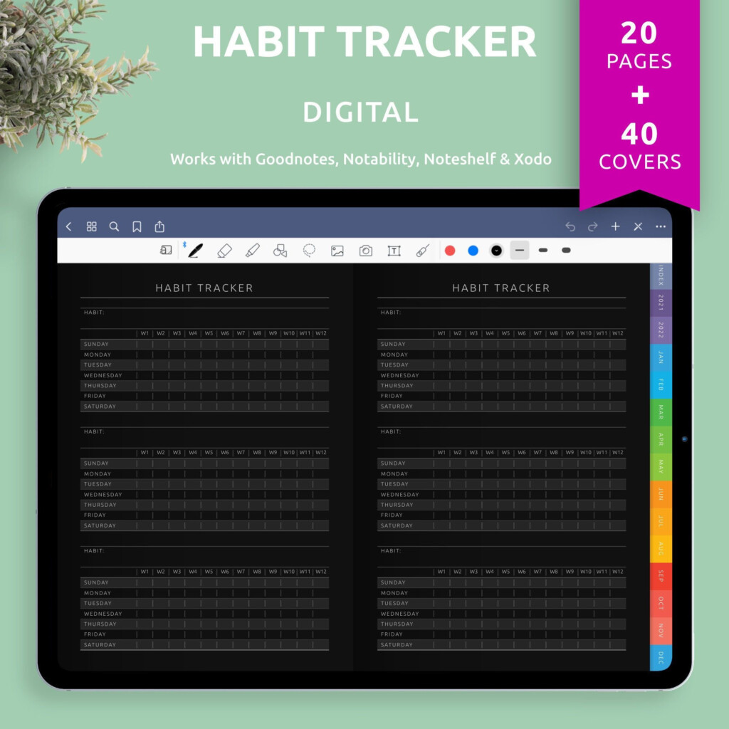 Habit Tracker Digital For Goodnotes Notability Challenge Etsy In 2022 