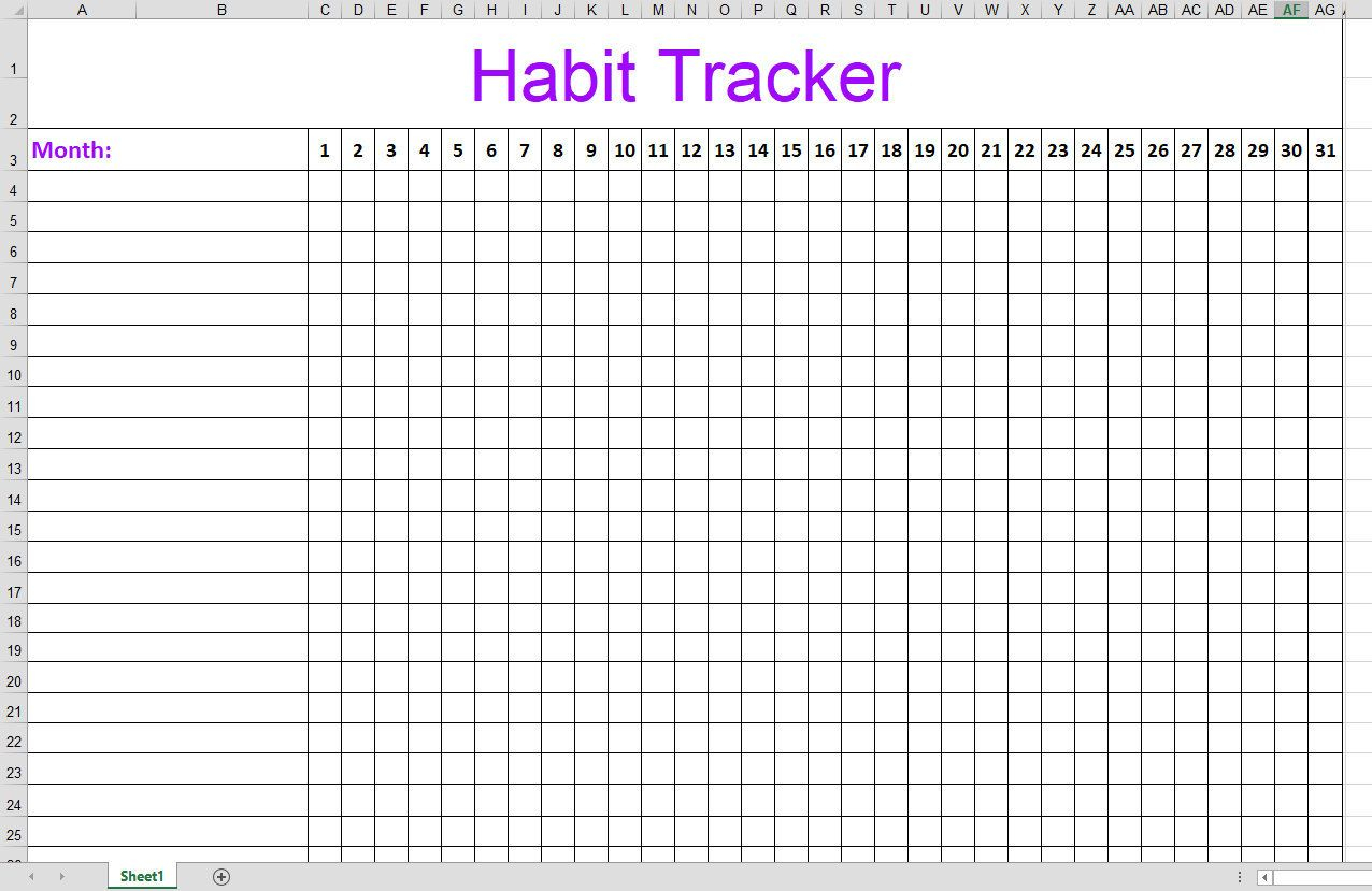 Habit Tracker Excel Download Etsy Grade Book Template Free Weekly 