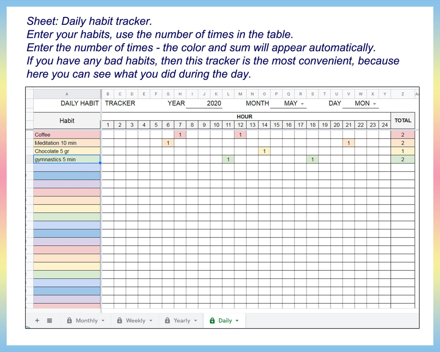 Daily Habits Tracker Excel - Printable Habit Tracker