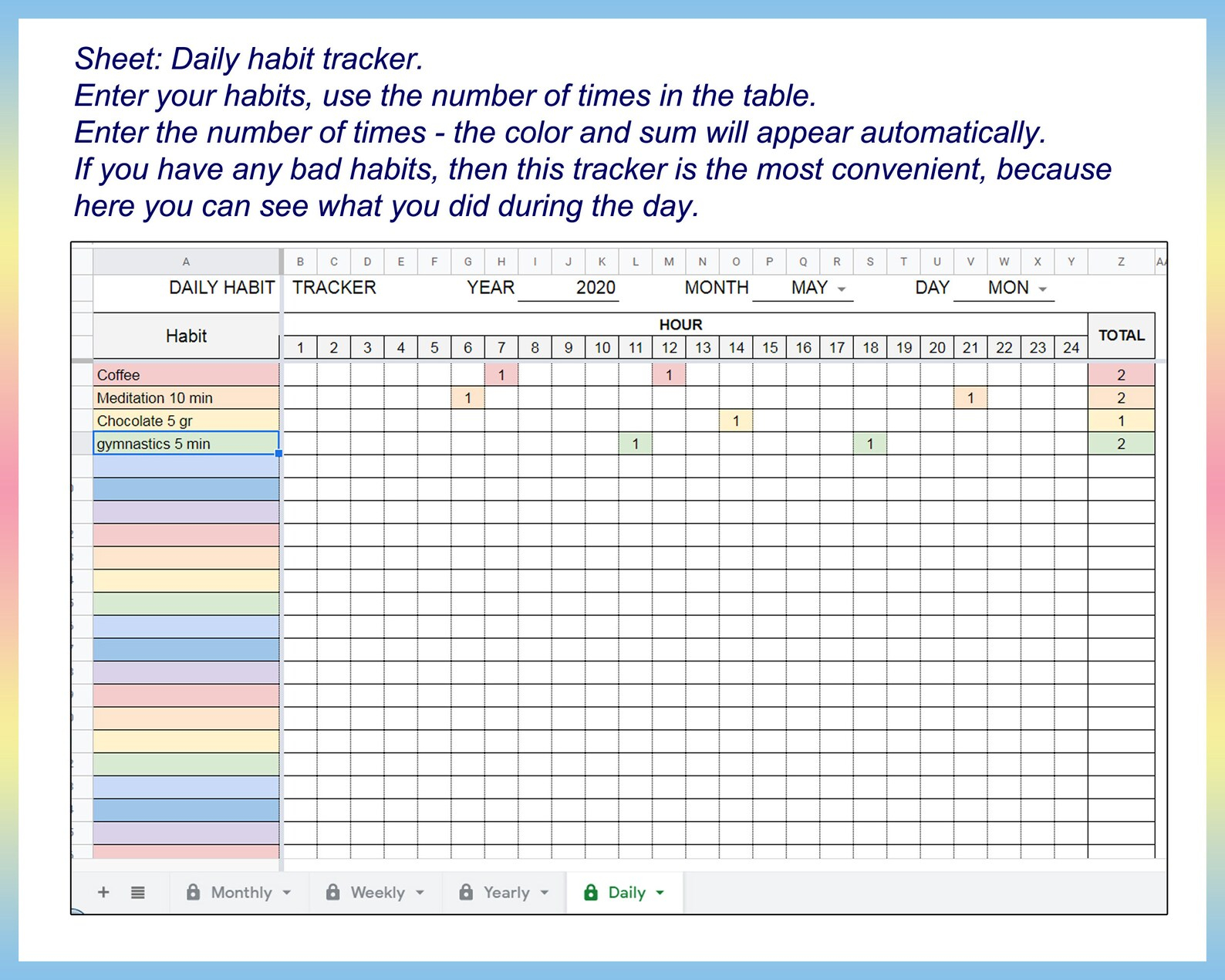 Habit Tracker Excel Template Free Portal Tutorials