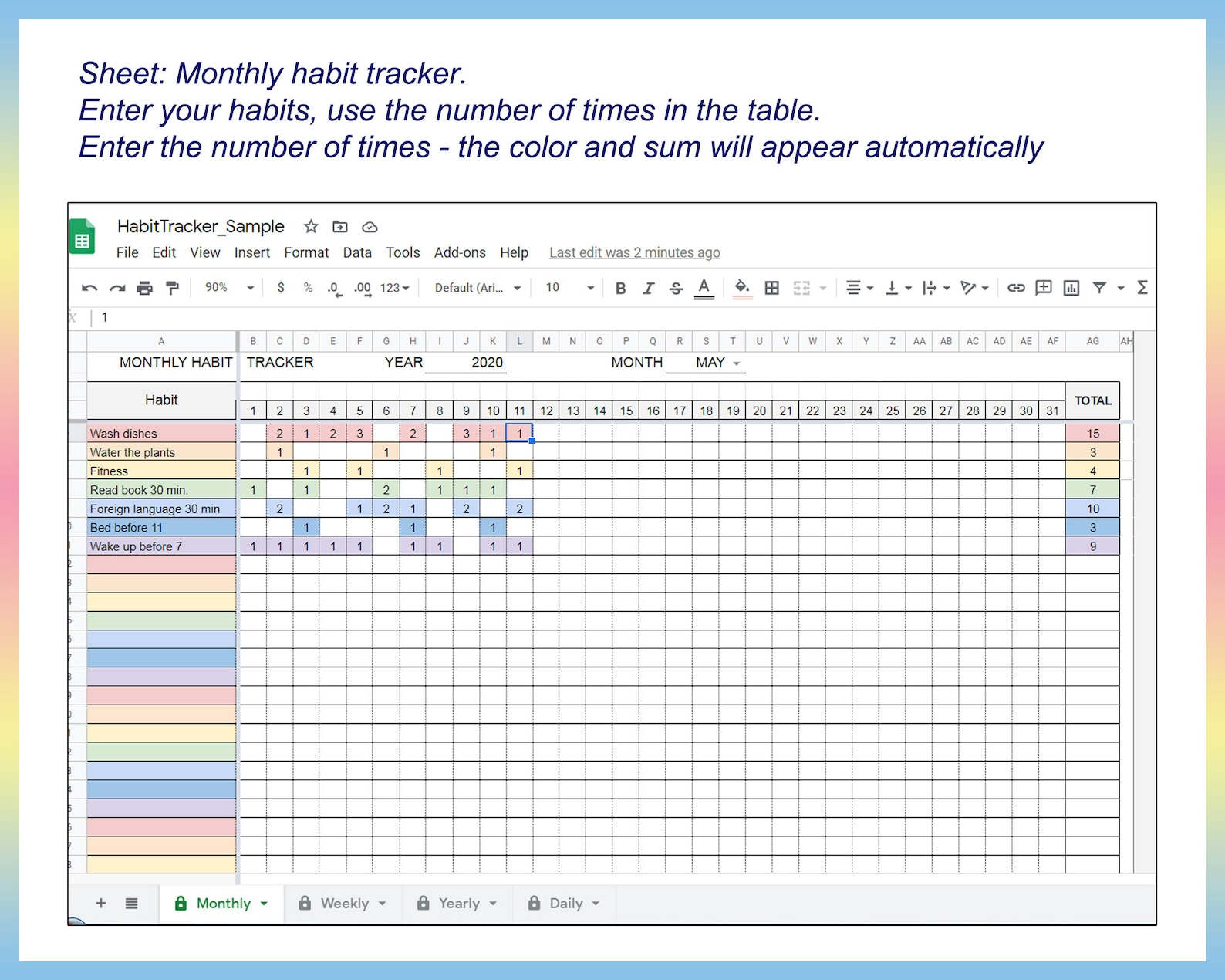 Habit Tracker Excel Template Free Portal Tutorials