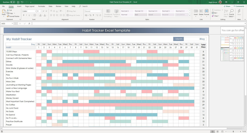 Habit Tracker Excel Template Routine Tracking Habits Habit Etsy Canada