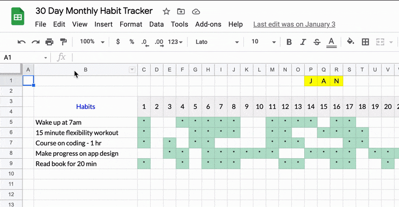 Habit Tracker For 2022 Google Sheets Spreadsheet Template