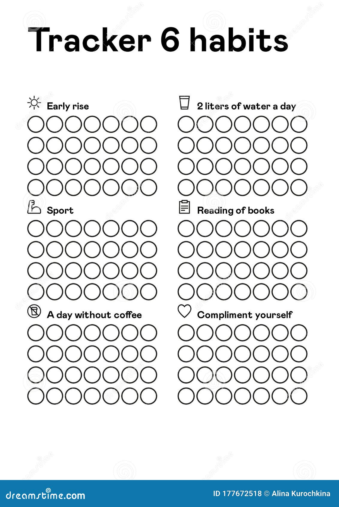 Habit Tracker For 6 Habits List Of Habits Stock Illustration 